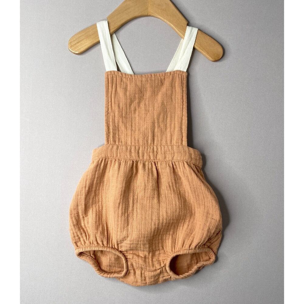 LIILU Organic Crinkle Cotton Mika Bubble Romper in Toast Brown Boys Girls 6 Mo